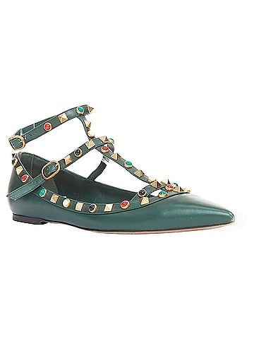 Mario Valentino Valentino Rolling Rockstud green multicolor gold stud caged ballerina flats (view 2)