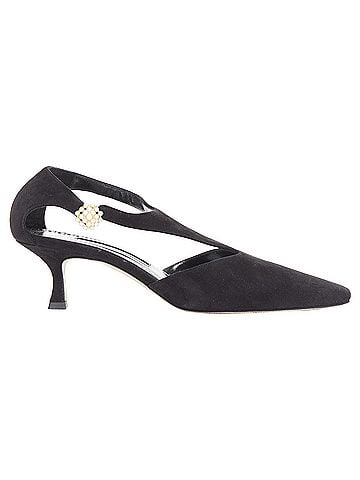 Manolo Blahnik Manolo Blahnik Shufta black suede pearl button kitten heels (view 1)