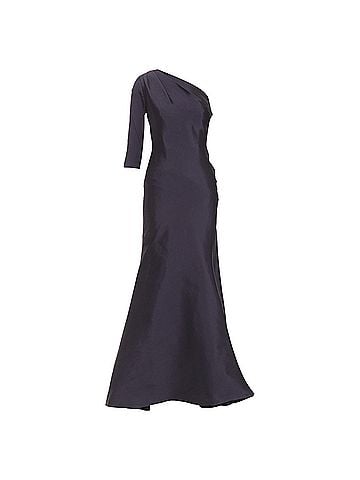 Oscar De La Renta OSCAR DE LA RENTA P13 navy silk tafetta corset one shoulder mermaid gown US0 XS (view 1)