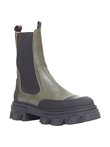 Ganni Ganni Kalamata army green leather black rubber elastic gusset chelsea boots (view 2)