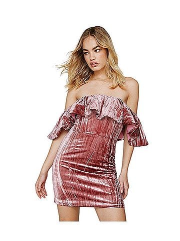 Nasty Gal Inc. Velvet Frill Bardot Mini Cocktail Dress (view 1)