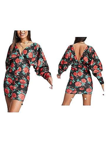 ASOS volume sleeve rose floral button bodycon mini dress Casual Dress (view 1)