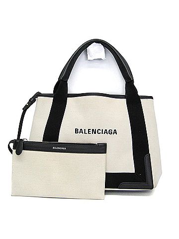 Balenciaga Balenciaga Navy Cabas S 339933 Women's Canvas,Leather Handbag Black,Off-white (view 1)
