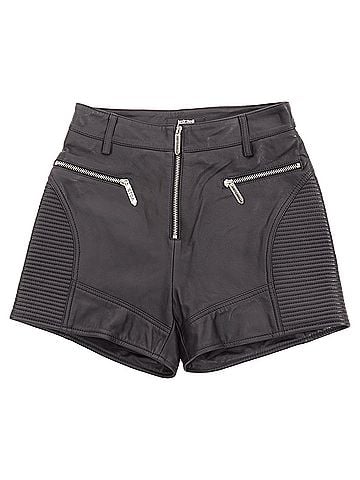 Roberto Cavalli Just Cavalli Genuine Leather Silver Zip Motorcycle Ribbed Shorts (view 1)