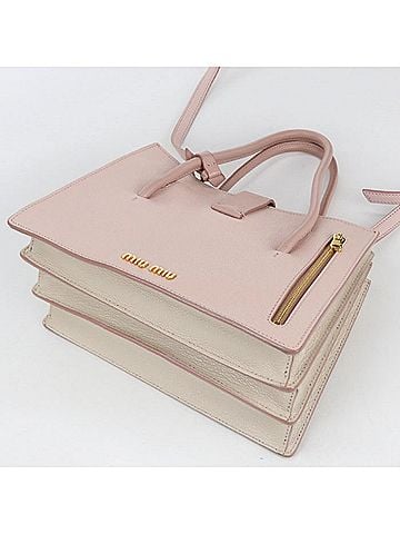 Miu Miu Miu Miu MIU Outlet Tote Bag 5BA104 F0JW1 2AJB 2-Way Madras Women's Pink (view 2)