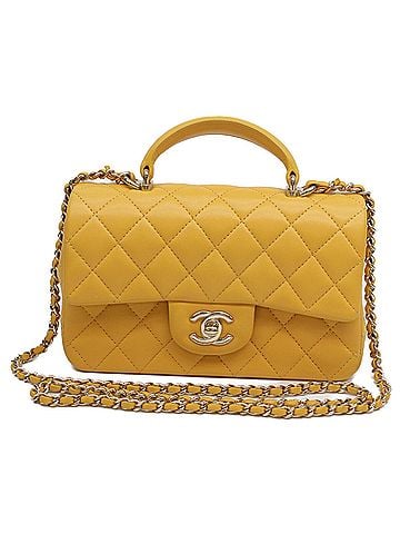 Chanel CHANEL AS2431 Yellow Lambskin G Hardware Top Handle Mini Matelasse 20 Shoulder Bag Women's (view 1)