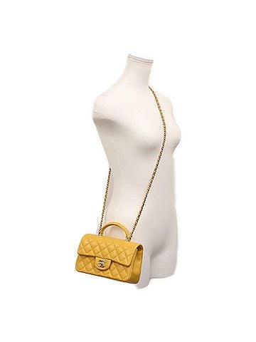 Chanel CHANEL AS2431 Yellow Lambskin G Hardware Top Handle Mini Matelasse 20 Shoulder Bag Women's (view 2)