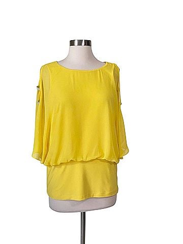 MSK MSK Chiffon Blouse with Rhinestones in Lemon Candy Short Sleeve Blouse (view 1)