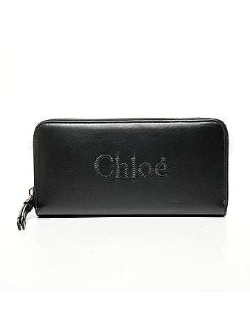 Chloé Chloé Chloe Leather Round Zip Logo Long Wallet in Black (view 1)