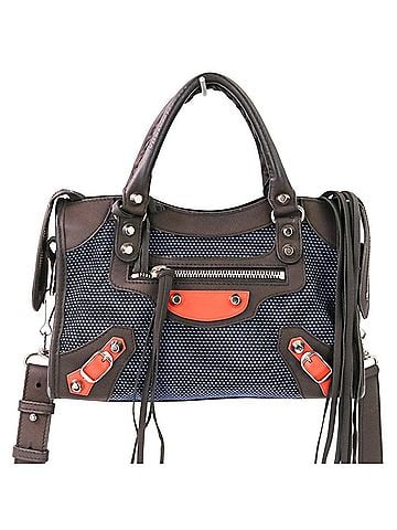 Balenciaga BALENCIAGA Classic Mini City Mesh 2-Way Handbag 300295 Dark Brown, Navy, Orange Women's (view 1)