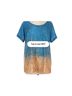 NORACORA 100% Polyester Ombre Blue Tan Short Sleeve Blouse Size L - photo 2