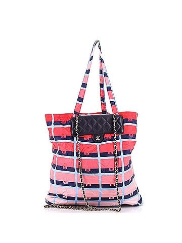 Chanel Foldable Tote Bag with Chain Quilted Caviar with Printed Nylon (view 1)