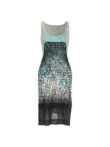 Carolina Herrera CAROLINA HERRERA teal green cream black silk fully beaded crystal dress US2 S (view 1)