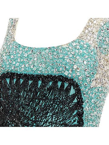 Carolina Herrera CAROLINA HERRERA teal green cream black silk fully beaded crystal dress US2 S (view 2)