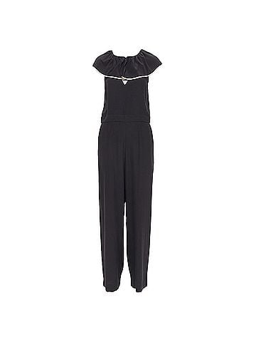 Chloé CHLOE black 100% silk crepe de chine ruffle collar jumpsuit FR36 S (view 1)