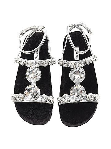 Miu Miu MIU MIU large rhinestone crystal metallic silver velvet flat sandals EU36 (view 1)