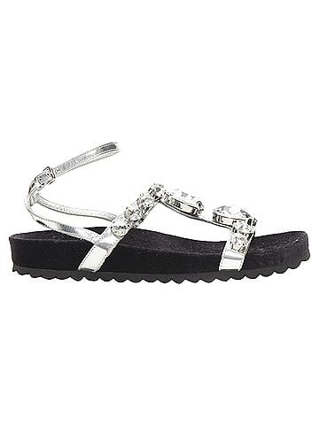Miu Miu MIU MIU large rhinestone crystal metallic silver velvet flat sandals EU36 (view 2)
