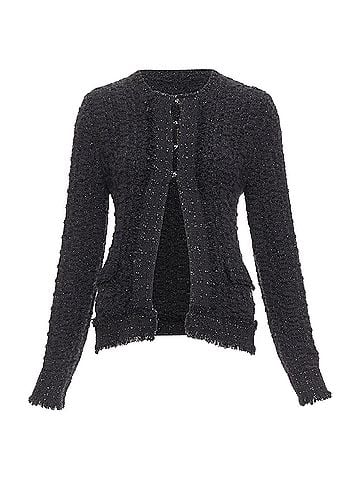 Chanel CHANEL 05A black metallic tweed silver CC logo cardigan jacket FR38 M (view 1)