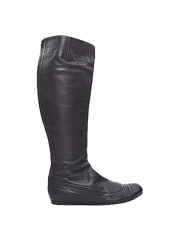 Lanvin LANVIN black soft leather round toe panelled flat long boots (view 1)