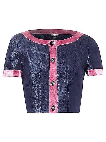 Chanel CHANEL 22K navy pink metallic wool blend cropped jacket FR36 S (view 1)