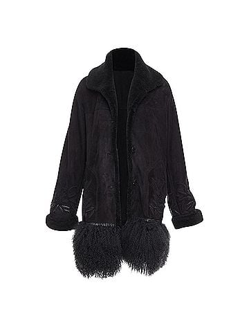 Ermanno Scervino ERMANNO SCERVINO black multi sheep shearling leather embroidered coat IT40 S (view 1)
