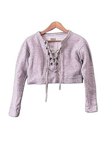 Mother Don't Sweat It- The Tie Up Easy Crop Lace Up Sweatshirt Sweatshirt (view 1)