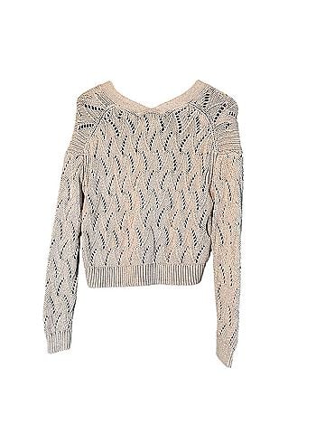Bailey 44 Cable Knit Pullover Knit Sweater Cropped Silk Cotton Blend Tan Pullover Sweater (view 2)