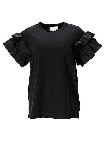 Victoria Beckham  Victoria Beckham Ruffle Sleeve T-Shirt in Black Cotton (view 1)