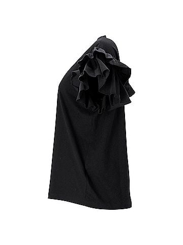 Victoria Beckham  Victoria Beckham Ruffle Sleeve T-Shirt in Black Cotton (view 2)