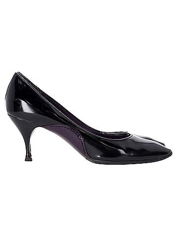 Céline  Celine Almond-Toe Kitten Heel Pumps in Black Leather (view 1)
