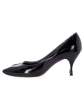Céline  Celine Almond-Toe Kitten Heel Pumps in Black Leather (view 2)