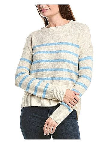 CeCe tan and blue striped Pullover Sweater (view 1)