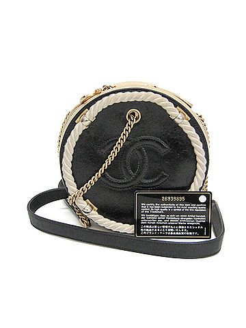 Chanel Chanel Coco Mark Round Chain Shoulder Bag Women's Leather Handbag,Shoulder Bag Black,Light Beige (view 2)