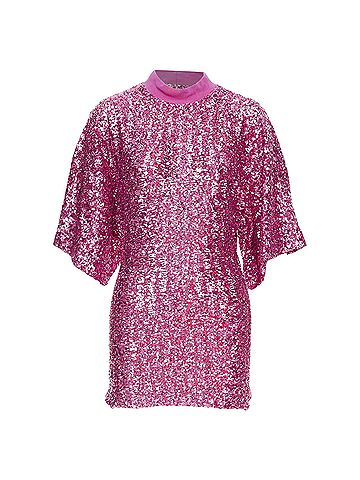 THE ATTICO THE ATTICO hot pink sequin dolman sleeves crew neck mini dress IT38 XS (view 1)