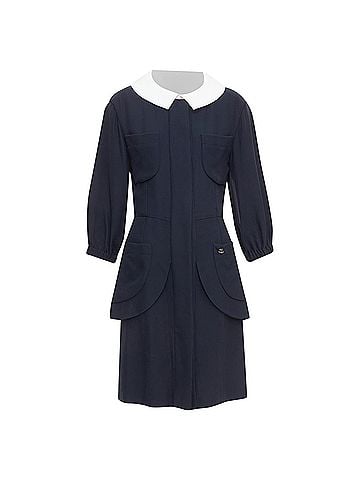 Chanel rare CHANEL 2015 Runway black silk white cotton collar trompe loeil dress FR36 S (view 1)