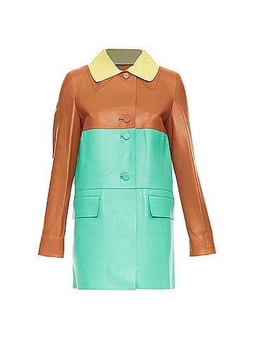 MARNI MARNI SS2015 yellow tan turquoise colorblocked lambskin leather coat IT38 XS (view 1)
