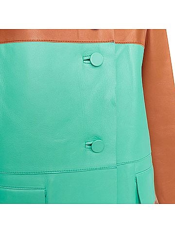 MARNI MARNI SS2015 yellow tan turquoise colorblocked lambskin leather coat IT38 XS (view 2)