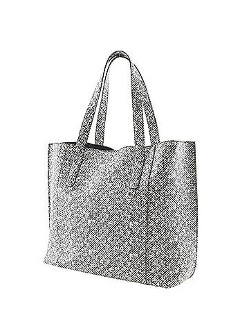 Tod's TOD'S Paper Bag Tote Bag, PVC x Leather, Black/White, A4 Size, Open, Unisex (view 2)