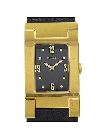 Versace Versace VERSACE ALQ90 Rectangular Black Dial GP/Leather Quartz Watch Battery Women's (view 1)