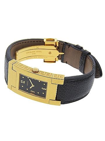 Versace Versace VERSACE ALQ90 Rectangular Black Dial GP/Leather Quartz Watch Battery Women's (view 2)