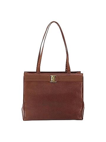 Salvatore Ferragamo Vala Tote Leather Brown Leather Tote Bag Bag (view 1)