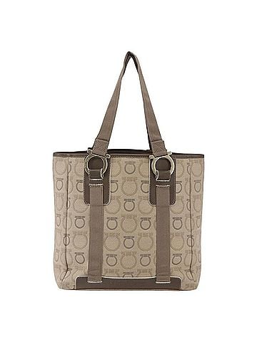 Salvatore Ferragamo Gancini Tote Gancini Canvas Beige Canvas Tote Bag Bag (view 1)