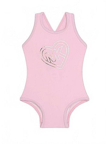 Michael Kors Girls Monogram Print Swimsuit + Hat Set (view 2)