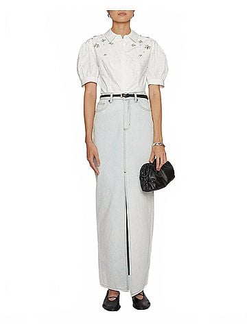 Self-Portrait Bleach Wash Denim Maxi Skirt (view 2)