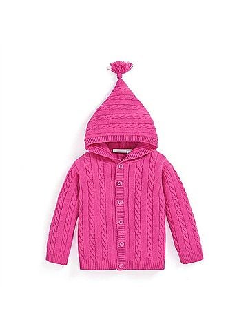 JoJo Maman Bebe Girl's Hooded Cable Knit Cardigan (view 1)