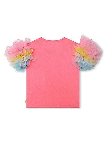 Billie Blush Girls Happy Girl Ruffle Tulle Sleeves Tee (view 2)