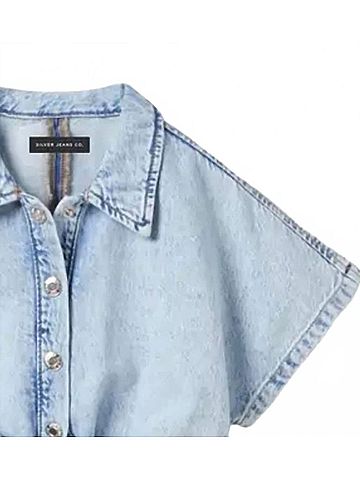 Silver Jeans Co. Girl's Short Sleeve Front Knot Denim Top (view 2)