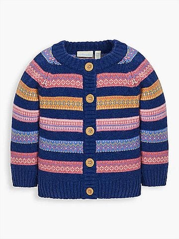 JoJo Maman Bebe Girl's Stripe Fair Isle Cardigan (view 1)