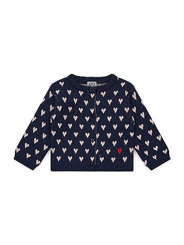 Bonton Kid's Hearts Double Jacquard Knit Cardigan (view 1)