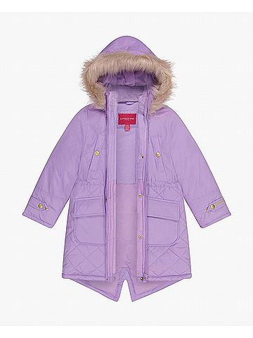 London Fog Girls Zip-Front Mid Cinch Quilted Parka With Fur Trimmed Hood (view 2)